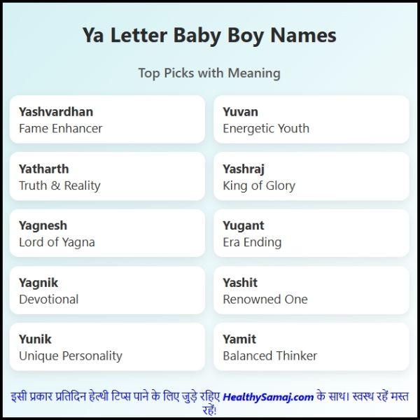 य अक्षर से नये नाम boy